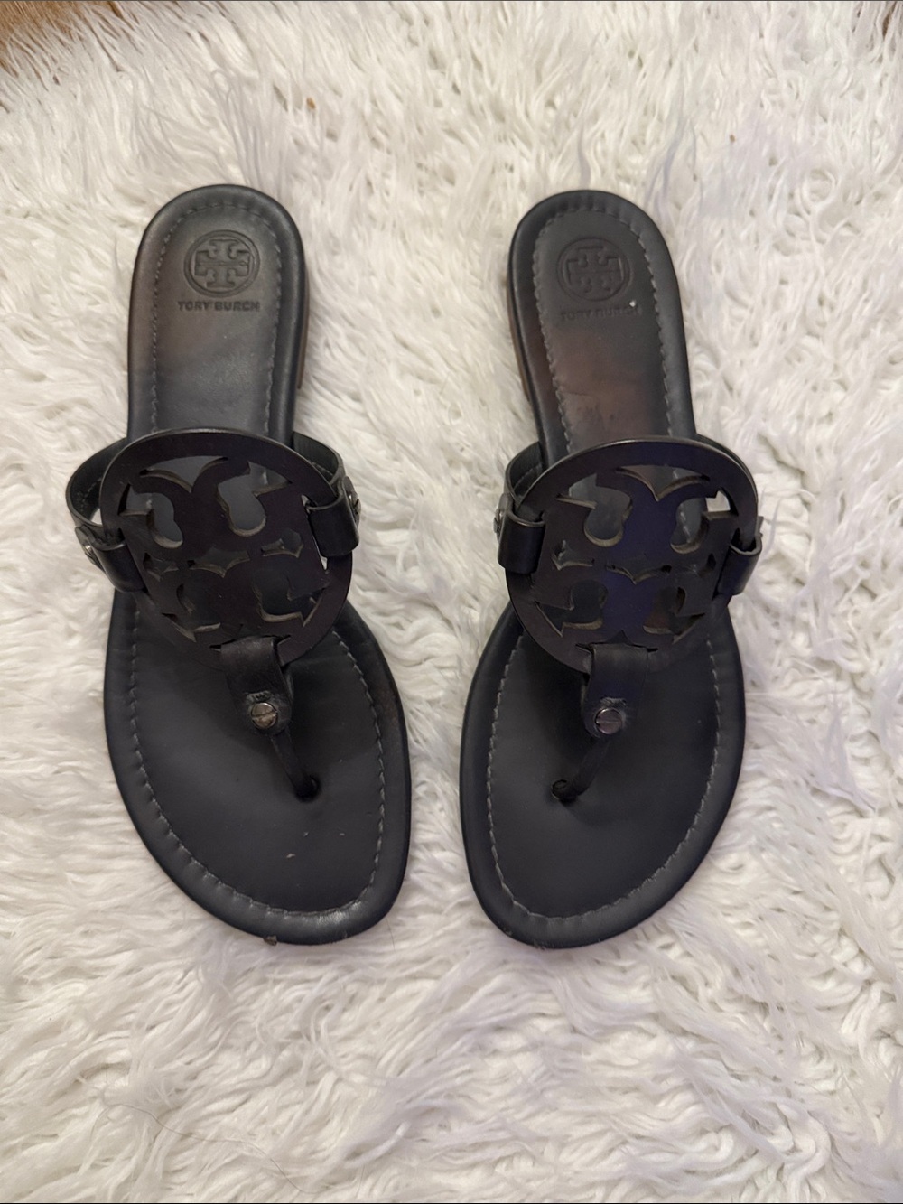 Tory Burch grey Miller Cutout Thong Sandals